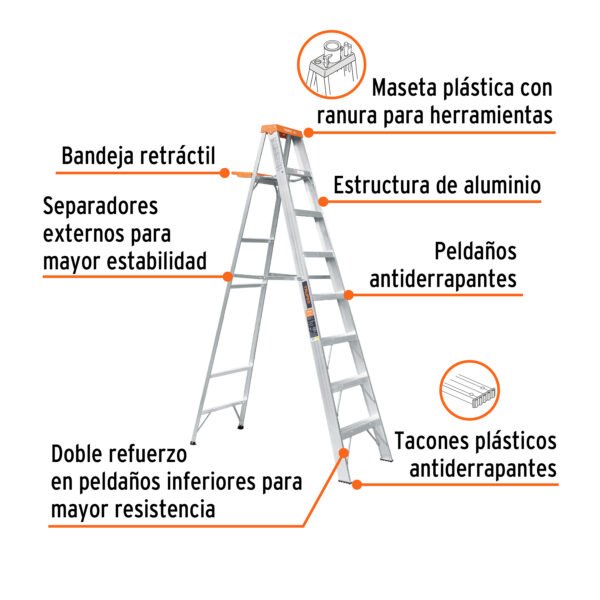 ESCALERA TIPO TIJERA TIPO II 7 PELDAÑOS Y BANDEJA [TRUPER]
