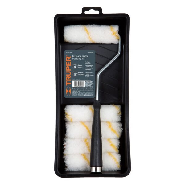 KIT DE RODILLO PARA PINTAR, 4″ MANERAL, CHAROLA y FELPA)