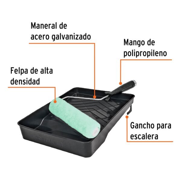 KIT DE RODILLO PARA PINTAR, 9″ MANERAL, CHAROLA y FELPA) [TRUPER]
