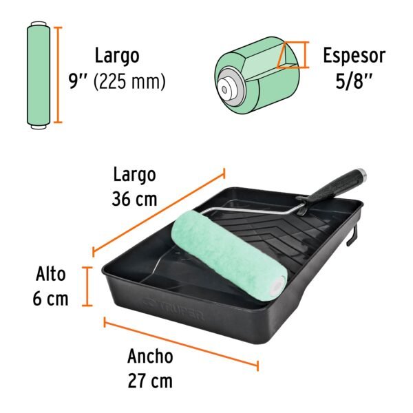 KIT DE RODILLO PARA PINTAR, 9″ MANERAL, CHAROLA y FELPA) [TRUPER]