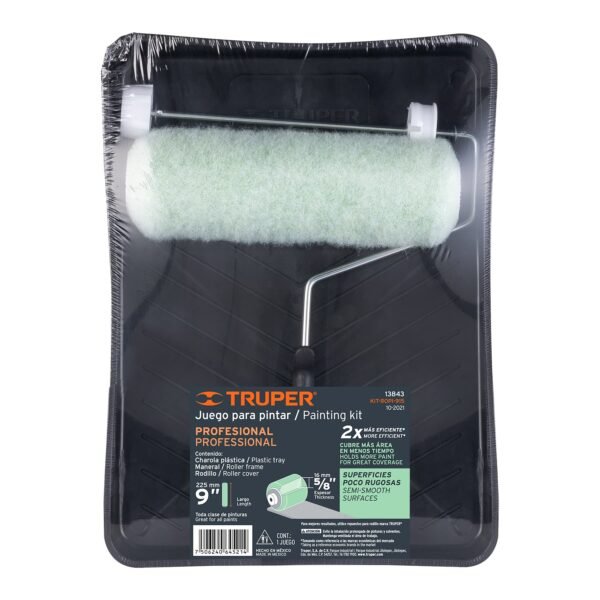 KIT DE RODILLO PARA PINTAR, 9″ MANERAL, CHAROLA y FELPA) [TRUPER]