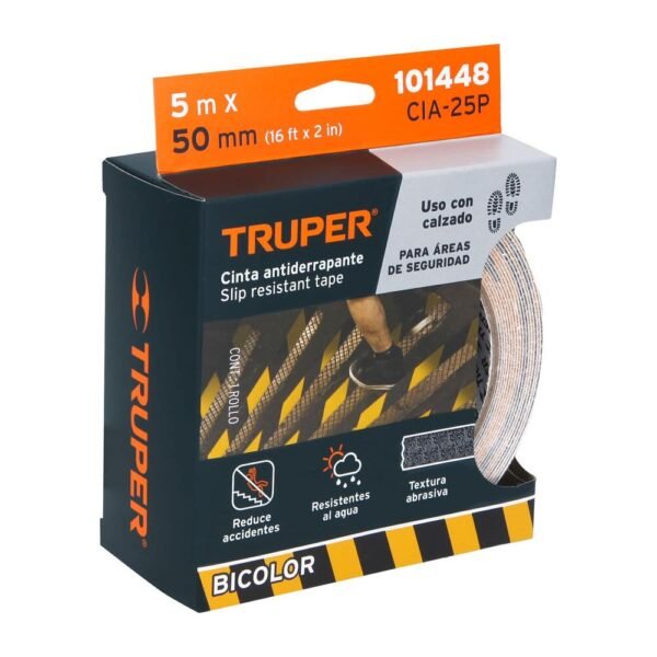 ROLLO DE 5 DE CINTA ANTIDERRAPANTE AMA/NEGRA 50 MM CON ABRASIVO [TRUPER]