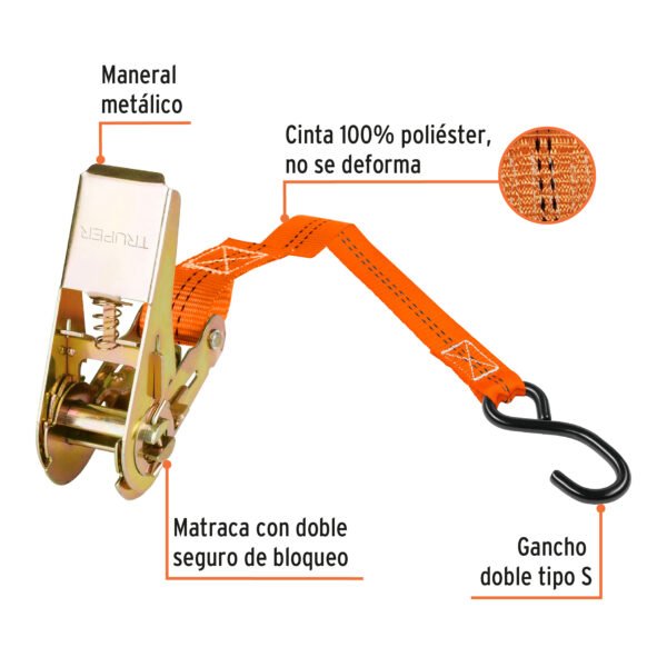 JUEGO DE 2 SUJETADORES CON RATCHET CARGA MÁXIMA 675 KG [TRUPER]